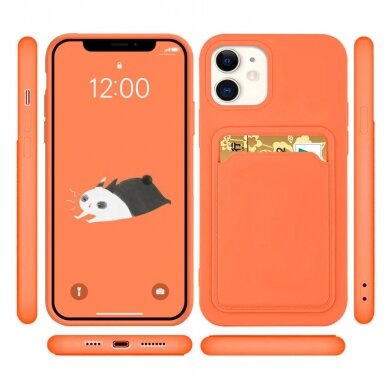 Iphone 12 Pro Max Dėklas su kišenėle kortelėms Card Case Oranžinis 1
