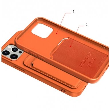 Iphone 12 Pro Max Dėklas su kišenėle kortelėms Card Case Oranžinis 2