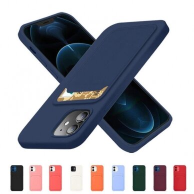 Dėklas su kišenėle kortelėms Card Case Silicone Wallet Samsung Galaxy S22 Ultra Mėlynas 1