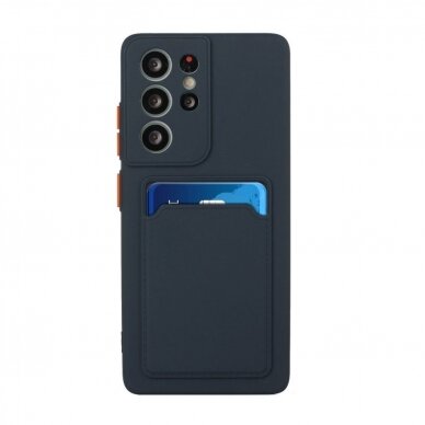 Dėklas su kišenėle kortelėms Card Case Silicone Wallet Samsung Galaxy S22 Ultra Mėlynas
