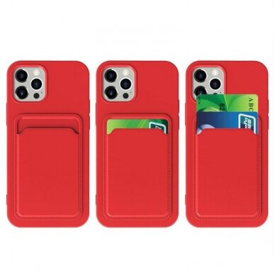 Dėklas su kišenėle kortelėms Card Case Xiaomi Redmi 10X 4G / Xiaomi Redmi Note 9 Raudonas 3