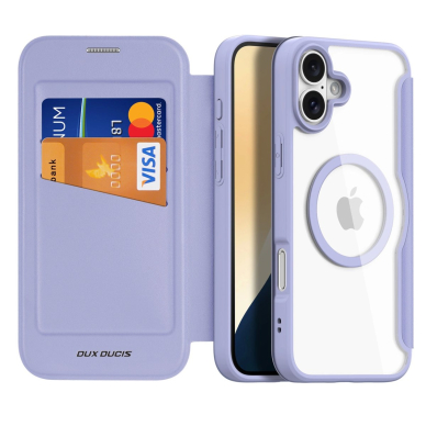 Dux Ducis Skin X Pro iPhone 16 dėklas su MagSafe ir atverčiamu dangteliu - violetinis 1