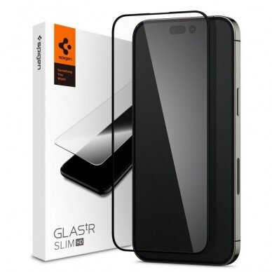 Iphone 14 Pro Ekrano apsauga TEMPERED GLASS Spigen GLASS FC  Juodais kraštais