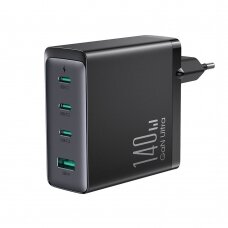 Fast charger GaN 140W 3 x USB-C / USB-A Joyroom JR-TCG05EU - Juodas + USB-C cable - USB-C 240W 1.2m