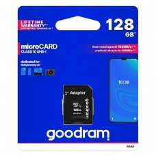 Goodram Microcard 128 GB micro SD XC UHS-I class 10 memory card, SD adapter (M1AA-01280R12) UGLX912