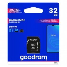 Goodram Microcard 32 GB micro SD HC UHS-I class 10 atminties kortelė, SD adapteris (M1AA-0320R12)