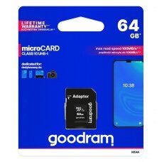 Goodram Microcard 64 GB micro SD XC UHS-I class 10 memory card, SD adapter (M1AA-0640R12) UGLX912