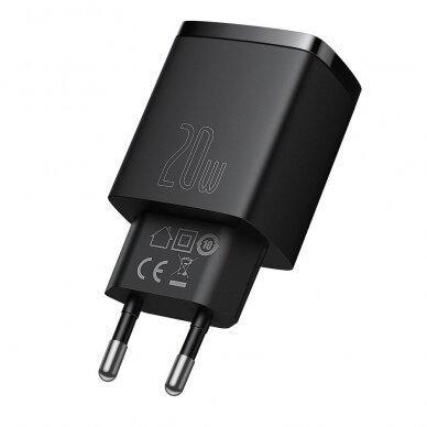 Greitas Buitinis Įkroviklis Baseus Compact USB Type C / USB 20 W 3 A Power Delivery Quick Charge 3.0 Juodas (CCXJ-B01) 2