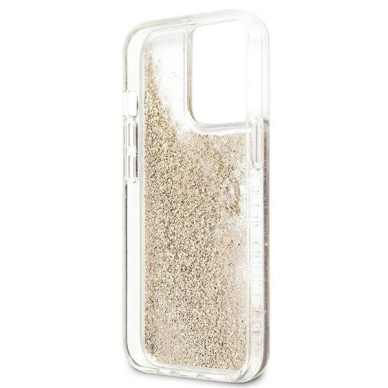 Guess 4G Big Liquid Glitter Dėklas skirtas iPhone 13 Pro Max 6.7&quot; - Auksinis 6