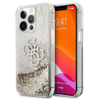 Guess 4G Big Liquid Glitter Dėklas skirtas iPhone 13 Pro Max 6.7&quot; - Auksinis