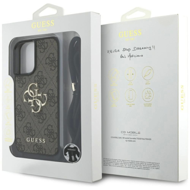 Guess 4G Big Logo Cord Stap Crossbody Dėklas skirtas iPhone 16 Plus Rudas 6