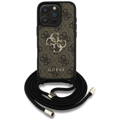 Guess 4G Big Logo Cord Stap Crossbody Dėklas skirtas iPhone 16 Pro Max Rudas 1