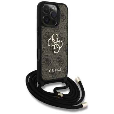 Guess 4G Big Logo Cord Stap Crossbody Dėklas skirtas iPhone 16 Pro Max Rudas 2
