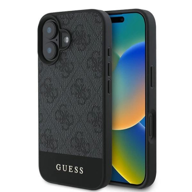 Guess 4G Bottom Stripe iPhone 16 Dėklas - Pilkas