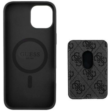 Guess 4G Stripes Dėklas with Magsafe Piniginės tipo skirtas iPhone 15 Juodas 4