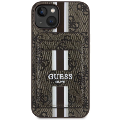 Guess 4G Stripes Dėklas with Magsafe Piniginės tipo skirtas iPhone 15 Rudas 1