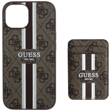 Guess 4G Stripes Dėklas with Magsafe Piniginės tipo skirtas iPhone 15 Rudas 3