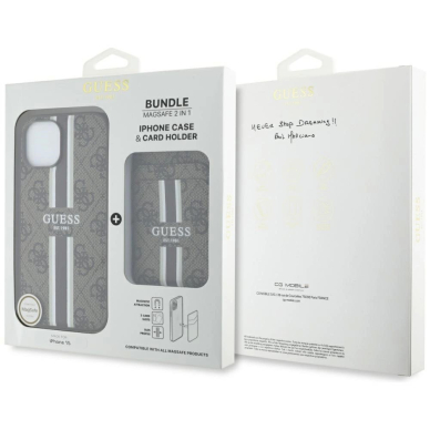 Guess 4G Stripes Dėklas with Magsafe Piniginės tipo skirtas iPhone 15 Rudas 5