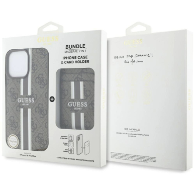 Guess 4G Stripes Dėklas with Magsafe Piniginės tipo skirtas iPhone 16 Pro Max Rudas 5