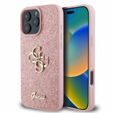 Guess Fixed Glitter Big 4G Dėklas iPhone 16 Pro Max - rožinis