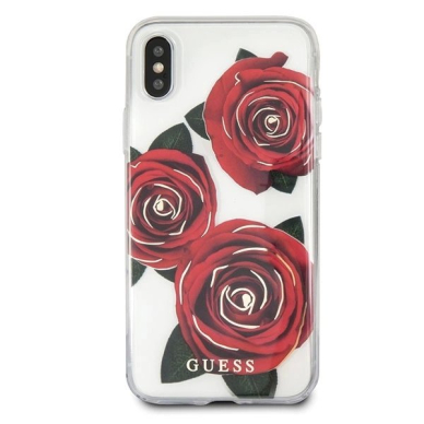 Guess Flower Desire Raudonas Rose iPhone X Dėklas - Permatomas 4
