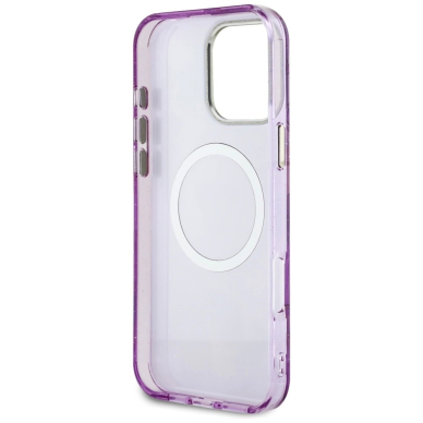 Guess Glitter Flowers Triangle Buttons MagSafe Dėklas skirtas iPhone 16 Pro Violetinis 6