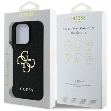 Guess Grained Big 4G Logo Small Classic Logo Dėklas skirtas iPhone 16 Pro Max - Juodas 7