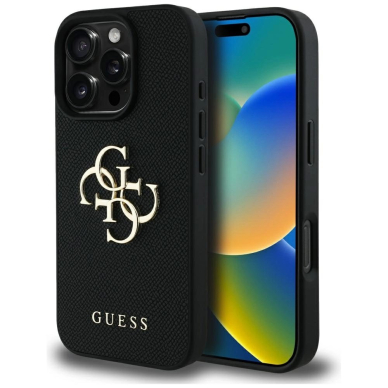 Guess Grained Big 4G Logo Small Classic Logo Dėklas skirtas iPhone 16 Pro Max - Juodas