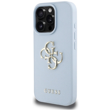 Guess Grained Big 4G Logo Small Classic Logo Dėklas skirtas iPhone 16 Pro Max - Mėlynas 1