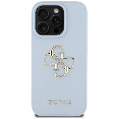 Guess Grained Big 4G Logo Small Classic Logo Dėklas skirtas iPhone 16 Pro Max - Mėlynas 2