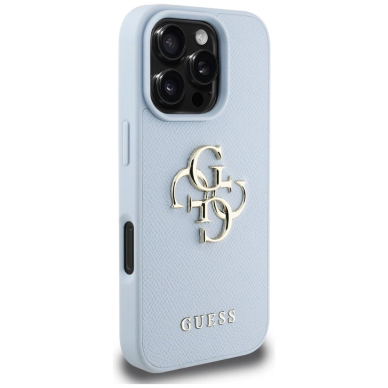 Guess Grained Big 4G Logo Small Classic Logo Dėklas skirtas iPhone 16 Pro Max - Mėlynas 3