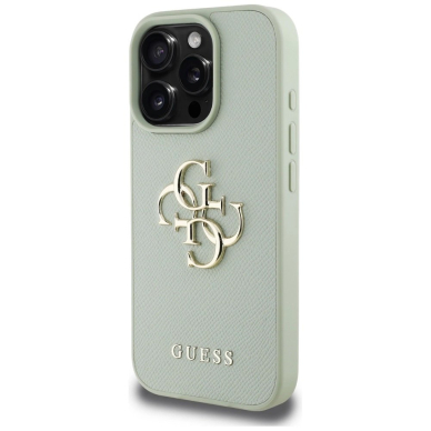 Guess Grained Big 4G Logo Small Classic Logo Dėklas skirtas iPhone 16 Pro Max - Žalias 1