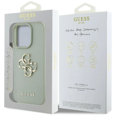 Guess Grained Big 4G Logo Small Classic Logo Dėklas skirtas iPhone 16 Pro Max - Žalias 7