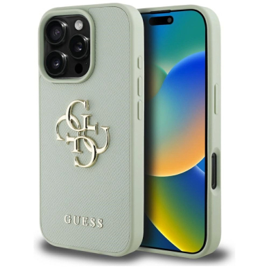 Guess Grained Big 4G Logo Small Classic Logo Dėklas skirtas iPhone 16 Pro Max - Žalias