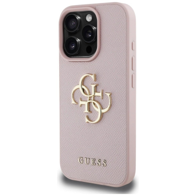 Guess Grained Big 4G Logo Small Classic Logo iPhone 16 Pro Max Dėklas - Rožinis 1