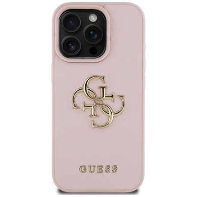 Guess Grained Big 4G Logo Small Classic Logo iPhone 16 Pro Max Dėklas - Rožinis 2