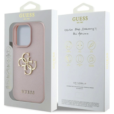 Guess Grained Big 4G Logo Small Classic Logo iPhone 16 Pro Max Dėklas - Rožinis 7
