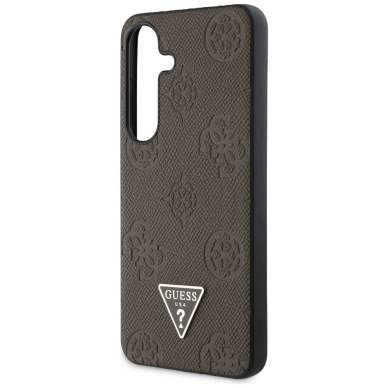 Guess Grained Hot Stamp Peony Pattern Triangle Logo MagSafe Dėklas skirtas Samsung Galaxy S25 - Rudas 5