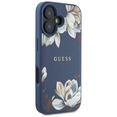 Guess Grained Printed Flower Pattern MagSafe Dėklas skirtas iPhone 16 Mėlynas 3
