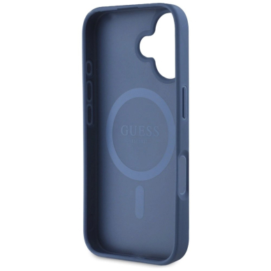 Guess Grained Printed Flower Pattern MagSafe Dėklas skirtas iPhone 16 Mėlynas 6