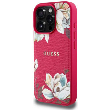 Guess Grained Printed Flower Pattern MagSafe Dėklas skirtas iPhone 16 Pro fuchsia 1