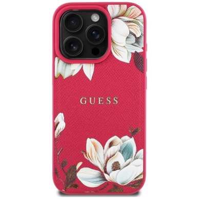 Guess Grained Printed Flower Pattern MagSafe Dėklas skirtas iPhone 16 Pro fuchsia 2
