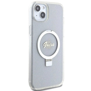 Guess GUHMP15MHRSGSD iPhone 15 Plus / 14 Plus 6.7&quot; Permatomas/Permatomas hardcase Ring Stand Script Glitter MagSafe 3