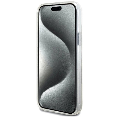 Guess GUHMP15MHRSGSD iPhone 15 Plus / 14 Plus 6.7&quot; Permatomas/Permatomas hardcase Ring Stand Script Glitter MagSafe 4