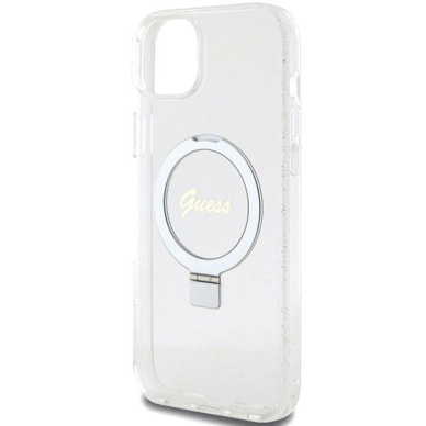 Guess GUHMP15MHRSGSD iPhone 15 Plus / 14 Plus 6.7&quot; Permatomas/Permatomas hardcase Ring Stand Script Glitter MagSafe 5