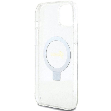 Guess GUHMP15MHRSGSD iPhone 15 Plus / 14 Plus 6.7&quot; Permatomas/Permatomas hardcase Ring Stand Script Glitter MagSafe 6