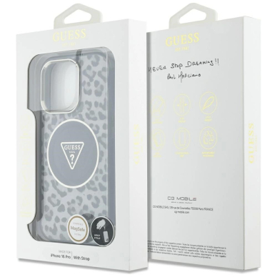 Guess HC IML Leopard Triangle Cord Strap MagSafe Dėklas skirtas iPhone 16 Pro - Juodas 6