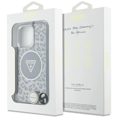 Guess HC IML Leopard Triangle Cord Strap MagSafe Dėklas skirtas iPhone 16 Pro Max - Juodas 6