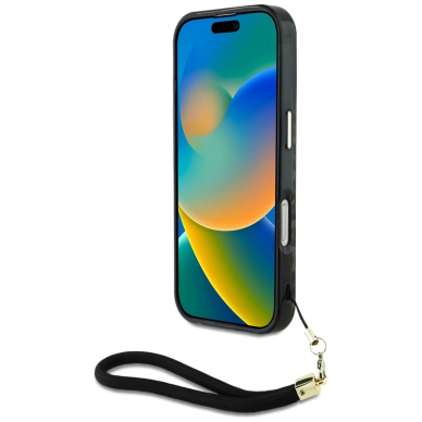 Guess HC IML Leopard Triangle Cord Strap MagSafe iPhone 16 Dėklas - Rudas 3