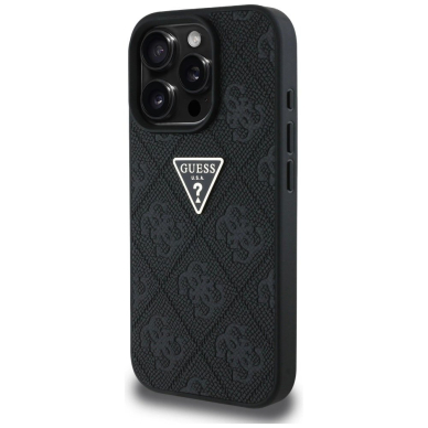 Guess Hot Stamp 4G Pattern Triangle Metal Logo iPhone 16 Pro Max Dėklas - Juodas 1